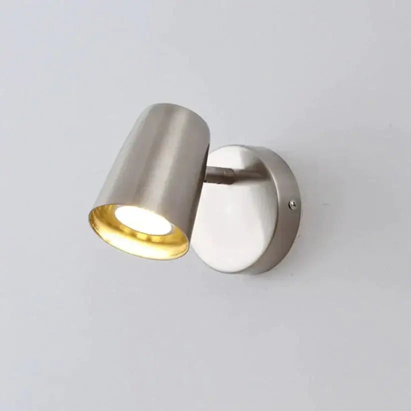 Nickel LED Wall Sconce by Decorbites cylindrical brushed metal shade with gold interior on Tampa Home & Garden Store