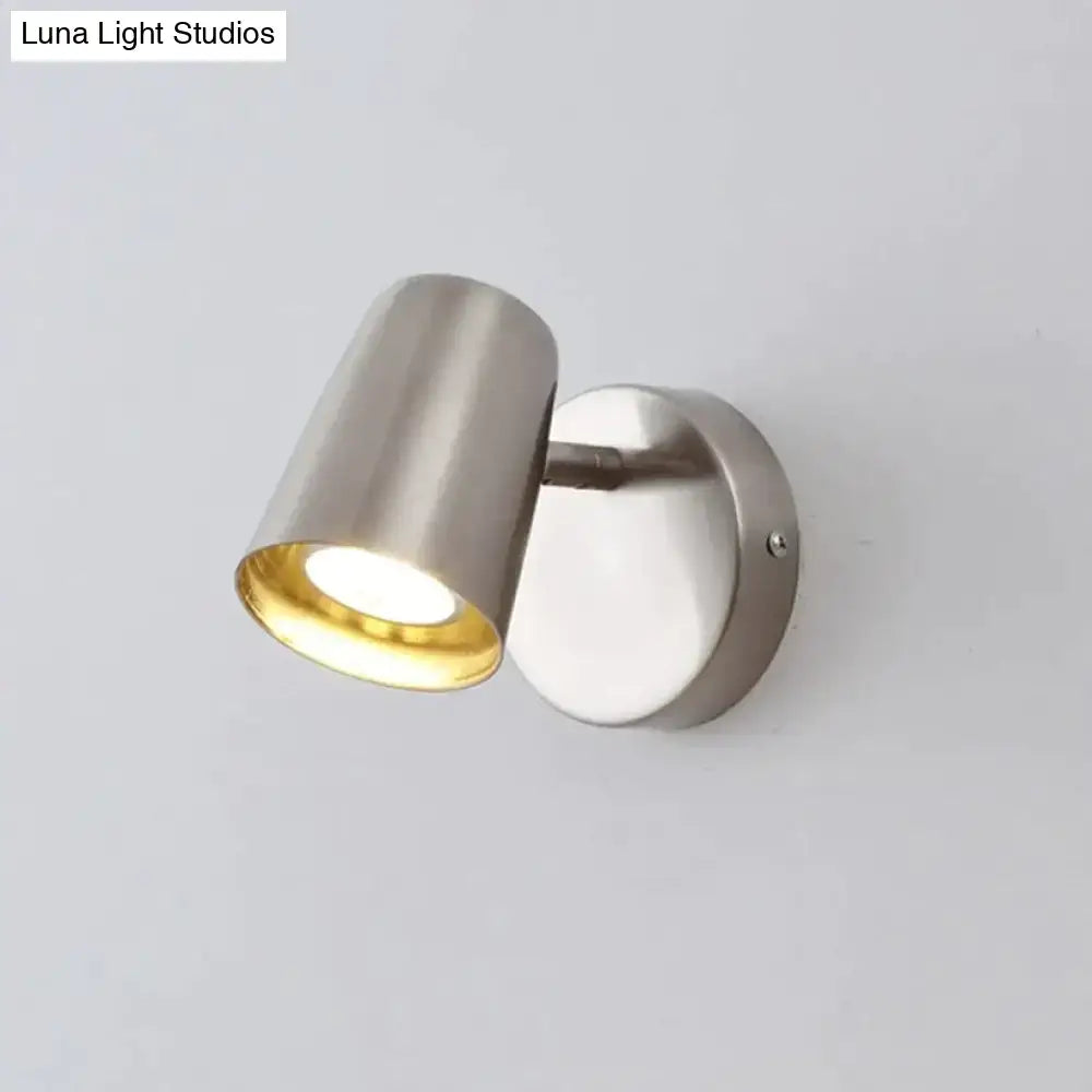 Nickel LED Wall Sconce by Decorbites, metal cylindrical shade with downward light on Tampa Home & Garden Store