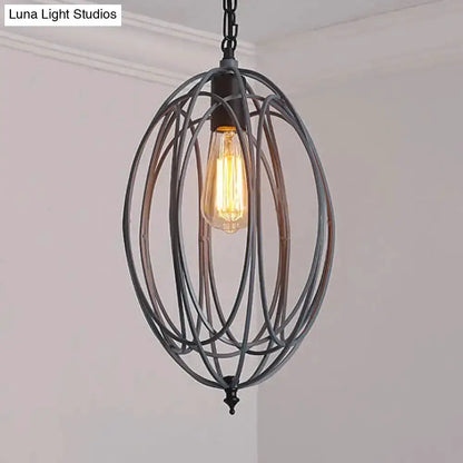 Industrial gray oval cage pendant light with exposed Edison bulb by Decorbites on Tampa Home & Garden Store