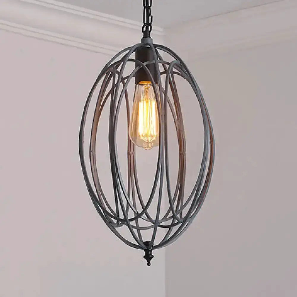 Decorbites industrial gray oval cage pendant light with Edison bulb on Tampa Home & Garden Store
