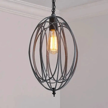 Decorbites industrial gray oval cage pendant light with Edison bulb on Tampa Home & Garden Store