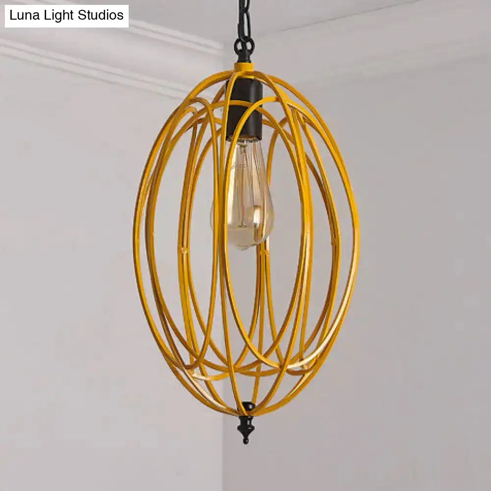 Industrial gray and red oval cage pendant light metal frame for restaurants on Tampa Home & Garden Store