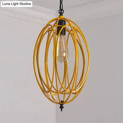 Industrial gray and red oval cage pendant light metal frame for restaurants on Tampa Home & Garden Store