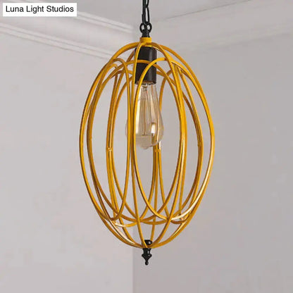 Decorbites oval cage pendant light, yellow metal with exposed bulb, restaurant style on Tampa Home & Garden Store