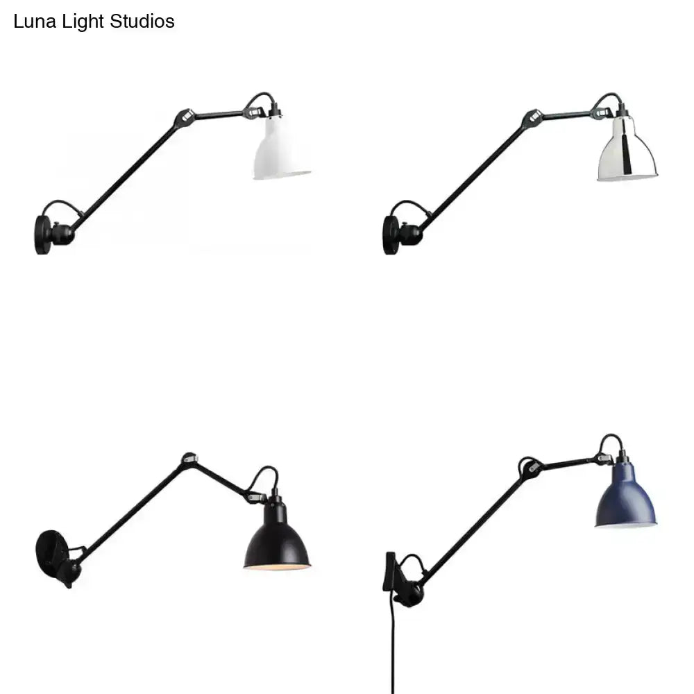 Industrial wall lamp swing-arm sconce by Decorbites; four adjustable finishes white chrome black blue on Tampa Home & Garden Store