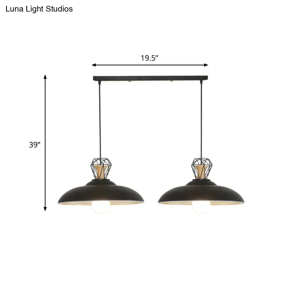 2-Headed Industrial Pendant Lamp with Barn Metal Shade for Restaurants - Black