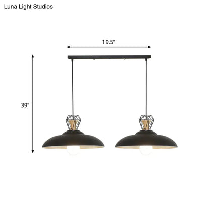 2-Headed Industrial Pendant Lamp with Barn Metal Shade for Restaurants - Black