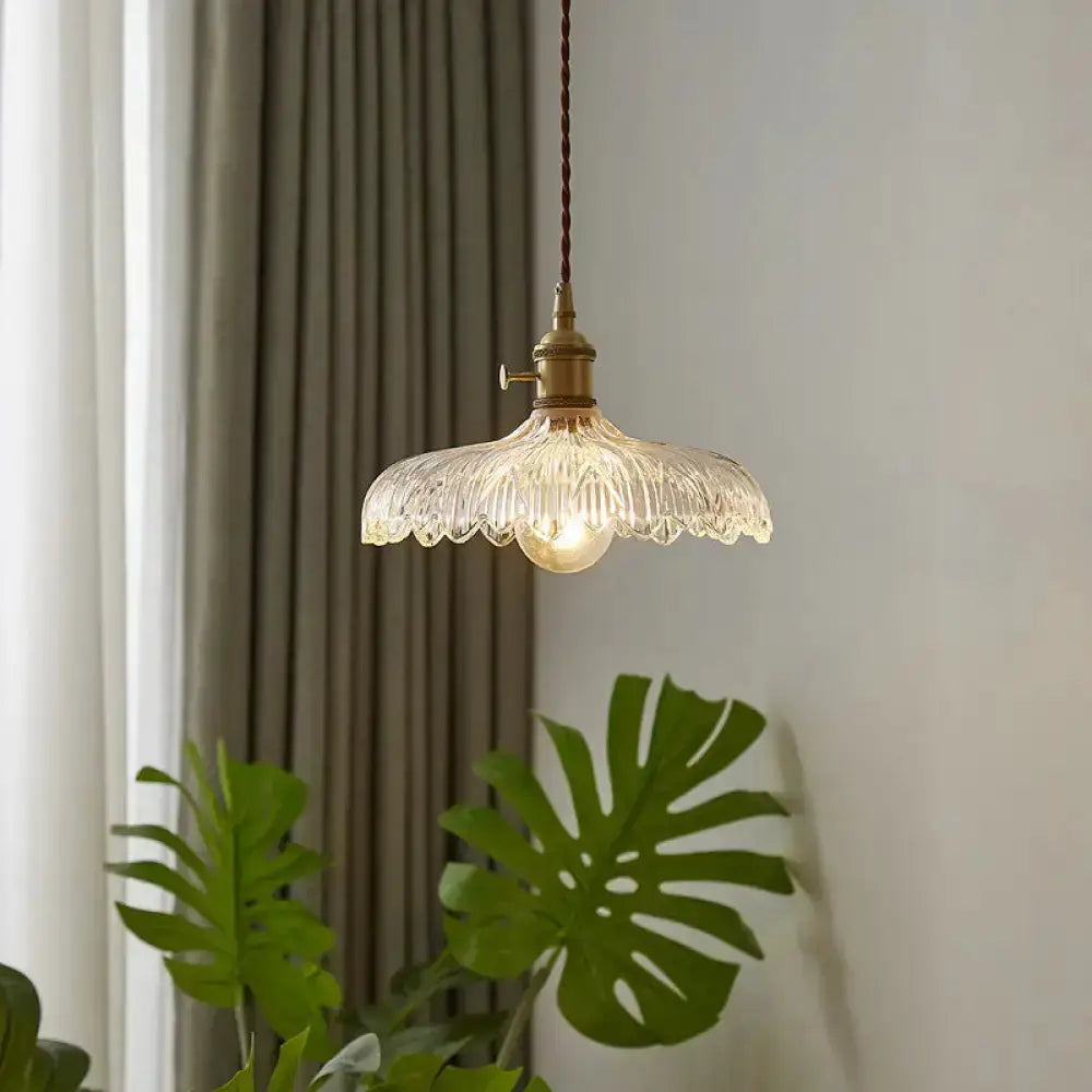 Decorbites industrial scalloped edge clear glass pendant light with brass hardware on Tampa Home & Garden Store