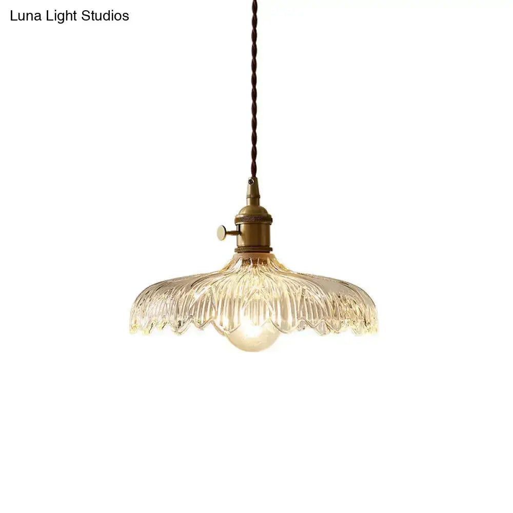 Industrial scalloped edge clear glass pendant light with brass and braided cord Decorbites on Tampa Home & Garden Store