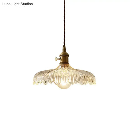 Industrial scalloped edge clear glass pendant light with brass and braided cord Decorbites on Tampa Home & Garden Store