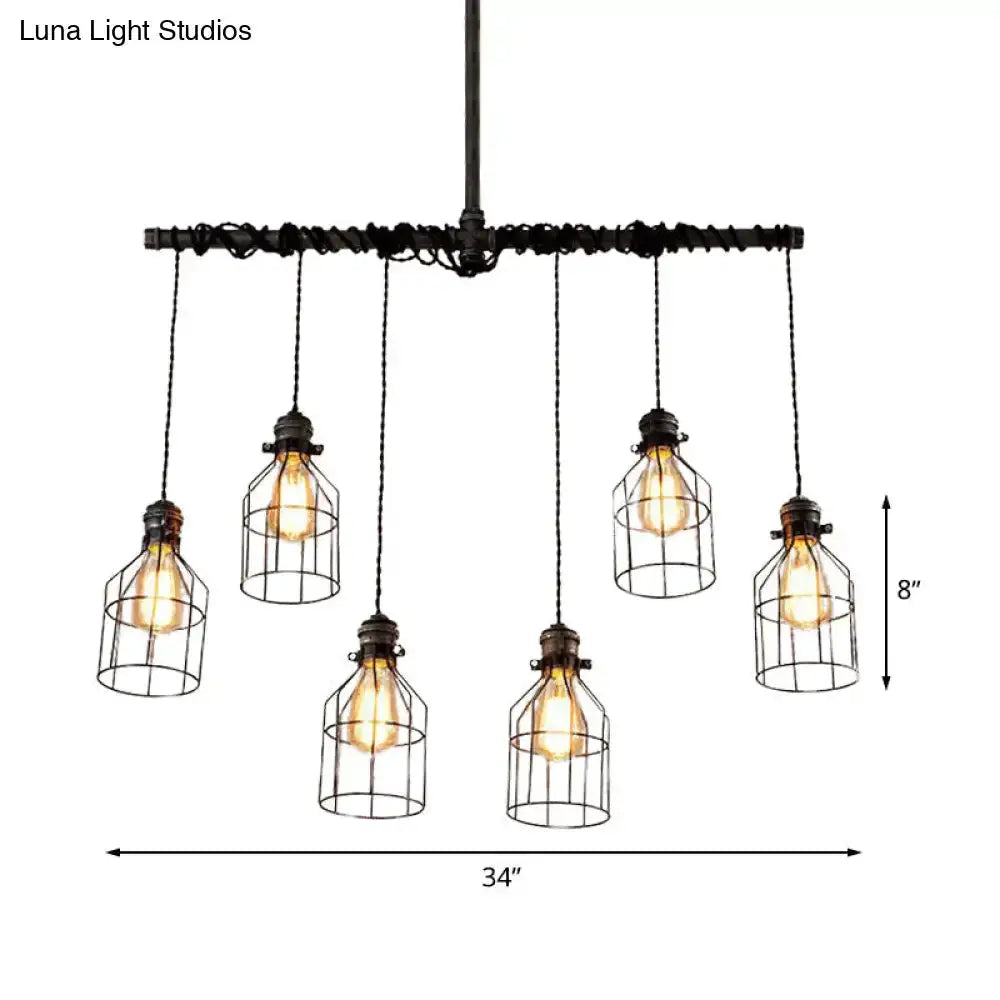 Industrial cage aged silver six-light dining room chandelier pendant Decorbites on Tampa Home & Garden Store