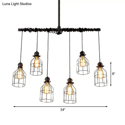 Industrial cage aged silver six-light dining room chandelier pendant Decorbites on Tampa Home & Garden Store