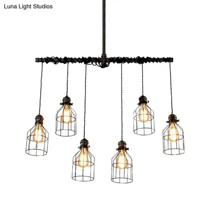 Industrial cage aged silver chandelier dining room pendant light with six hanging bulbs on Tampa Home & Garden Store