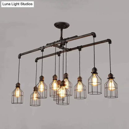 Industrial cage aged silver chandelier dining room pendant light with metal cages on Tampa Home & Garden Store