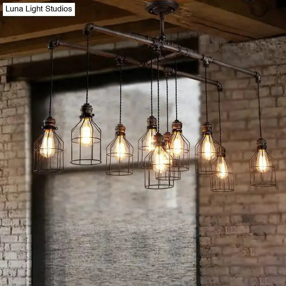Decorbites industrial cage aged silver chandelier pendant light for dining room on Tampa Home & Garden Store