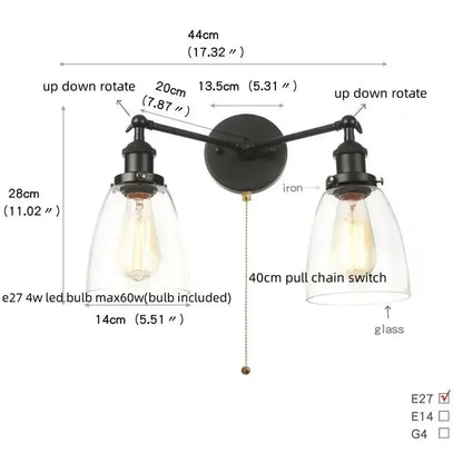 Industrial vintage black LED wall lamp bathroom glass sconce with dual shades Decorbites on Tampa Home & Garden Store