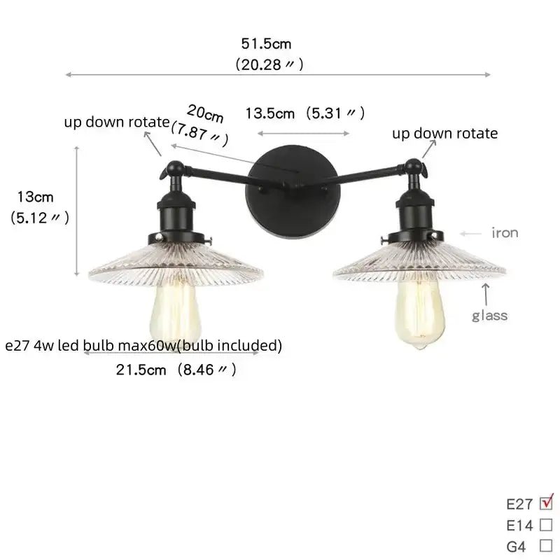 Industrial vintage black led wall lamp bathroom glass sconce with glass shades by Decorbites on Tampa Home & Garden Store