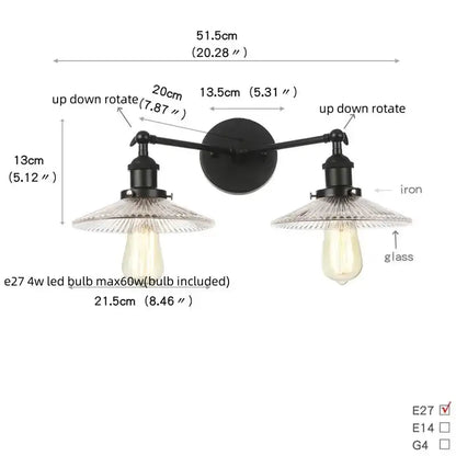 Industrial vintage black led wall lamp bathroom glass sconce with glass shades by Decorbites on Tampa Home & Garden Store