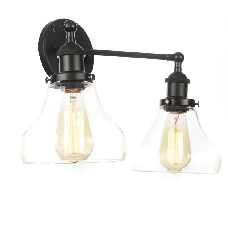 Industrial vintage black LED wall lamp by Decorbites with dual glass sconce shades on Tampa Home & Garden Store