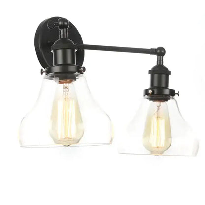 Industrial vintage black LED wall lamp by Decorbites with dual glass sconce shades on Tampa Home & Garden Store