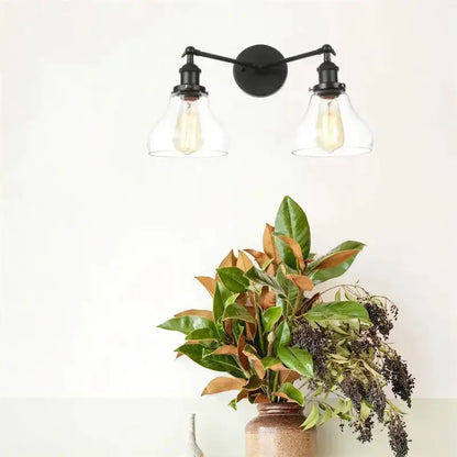 Industrial vintage black LED wall lamp with glass double shades for bathroom on Tampa Home & Garden Store