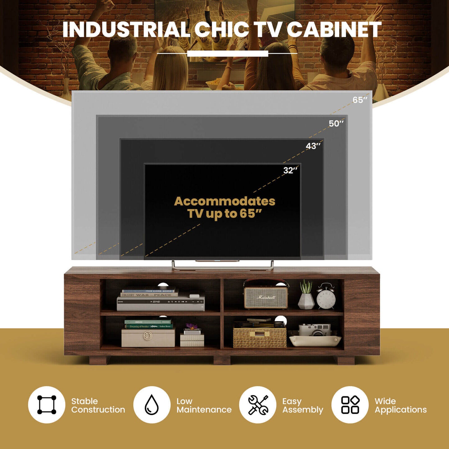 Mueble TV de Madera para Almacenamiento y Entretenimiento, 59 Pulgadas, Nogal