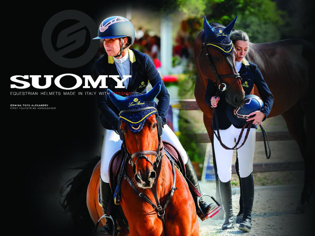 Suomy Apex Riding Helmet Wood Black Glossy by American Equus, worn by two riders with horses on Tampa Home & Garden Store