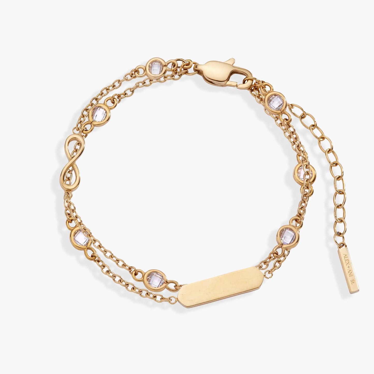 Infinity Chain Double Strand Bracelet by ALEX AND ANI, gold-tone with crystal bezel accents on Tampa Home & Garden Store