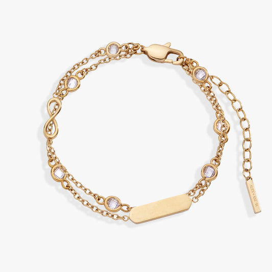 Infinity Chain Double Strand Bracelet by ALEX AND ANI, gold-tone with crystal bezel accents on Tampa Home & Garden Store