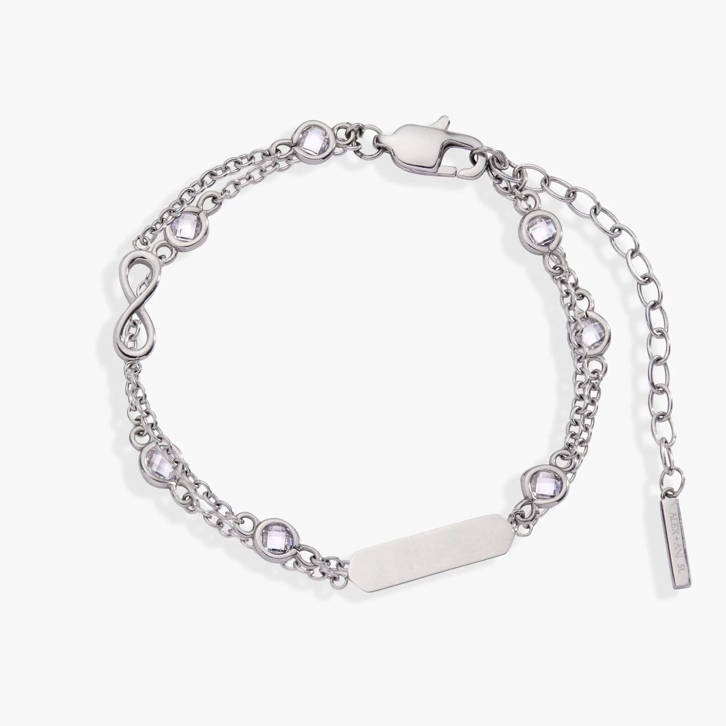 Infinity Chain Double Strand Bracelet by ALEX AND ANI, silver chain with crystal accents on Tampa Home & Garden Store
