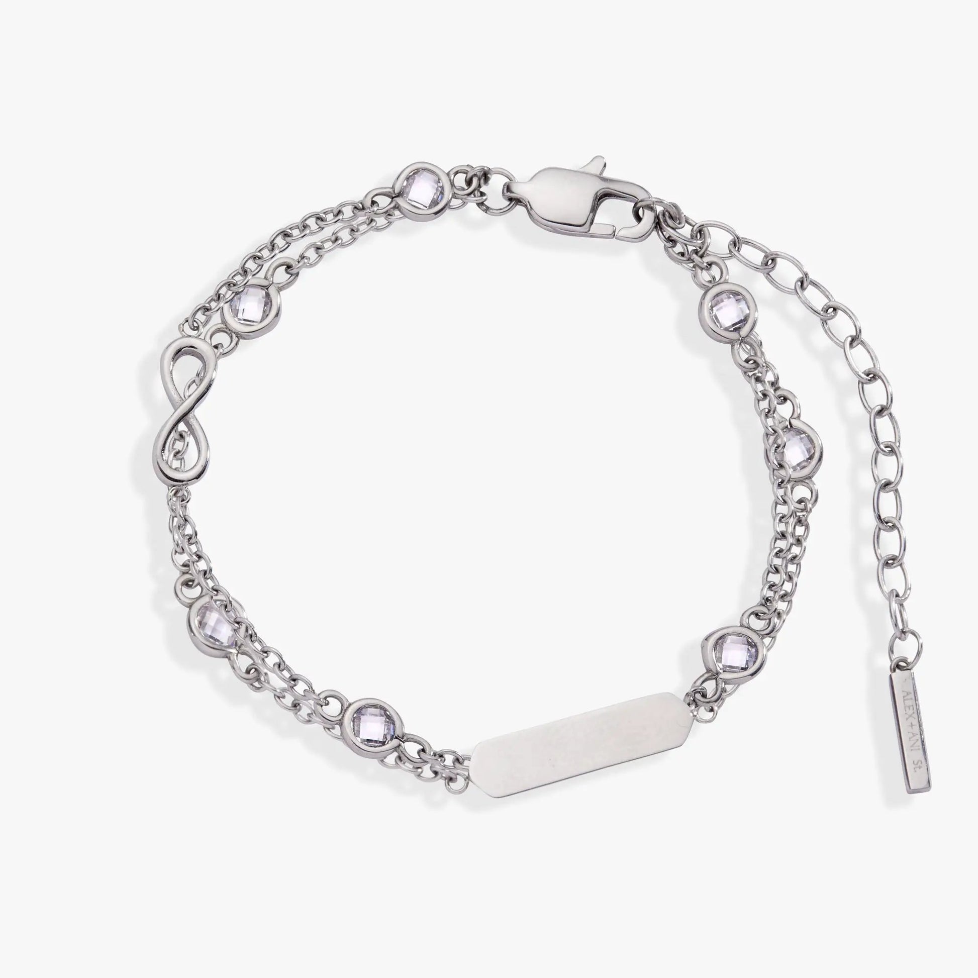 Infinity Chain Double Strand Bracelet by ALEX AND ANI, silver chain with crystal accents on Tampa Home & Garden Store