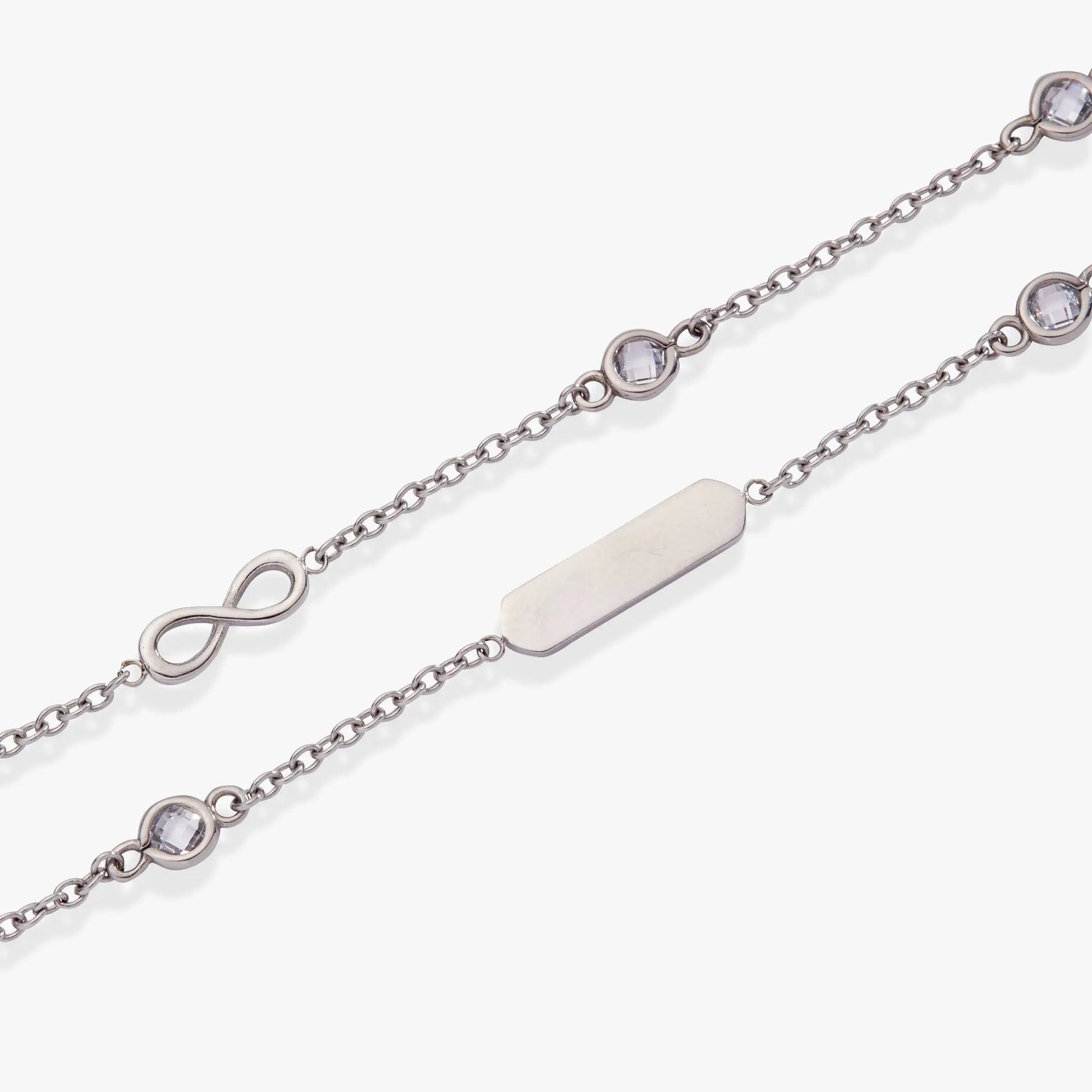 Infinity Chain Double Strand bracelet by ALEX AND ANI with crystal accents on silver chains on Tampa Home & Garden Store
