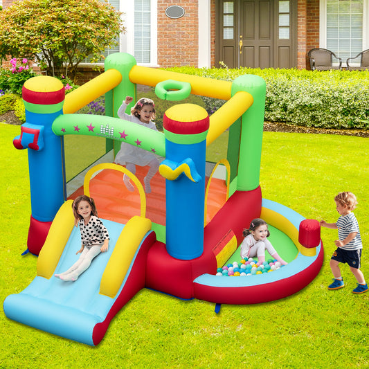 Inflatable Bounce House Kids Music-Themed Castle Sound Interaction Inflatable Bouncer without Blower - Tampa Home & Garden Store