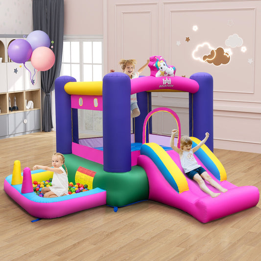 Inflatable Bounce House with Slide Splash Pool and Ring Tossing Games without Blower - Tampa Home & Garden Store