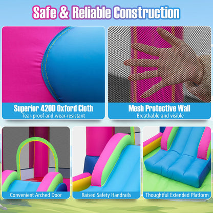 Inflatable Bounce House 4-in-1 Kids Princess-themed Bouncer Blow-up Bouncy Castle with 480 Blower