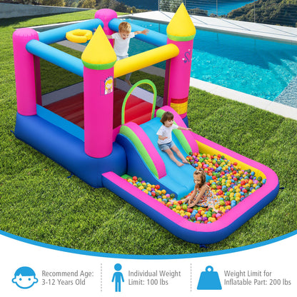 Inflatable Bounce House 4-in-1 Kids Princess-themed Bouncer Blow-up Bouncy Castle