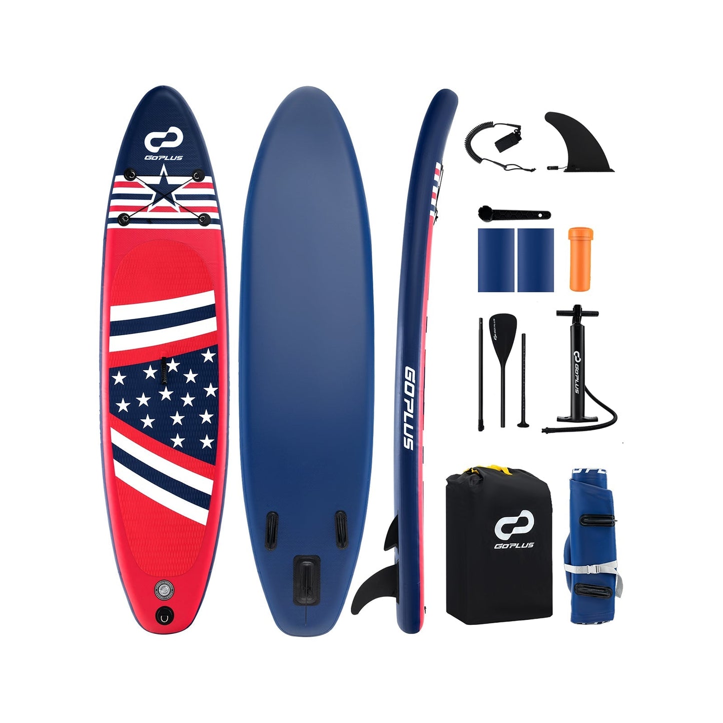 GemGear inflatable paddle boards set with removable fin and backpack; red/blue deck on Tampa Home & Garden Store