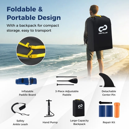 GemGear Inflatable Paddle Board with removable fin and black backpack for compact storage on Tampa Home & Garden Store