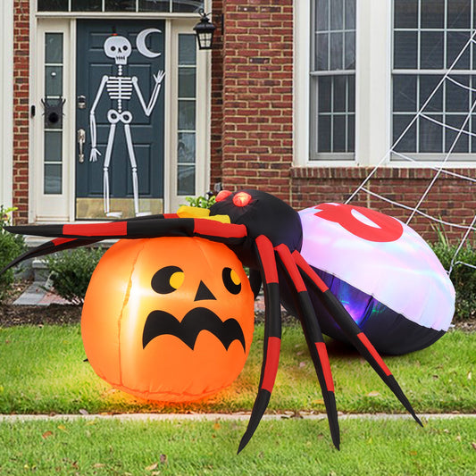 4.9 x 4.6 Feet Inflatable Spider with Pumpkin and Rotating Light - Tampa Home & Garden Store