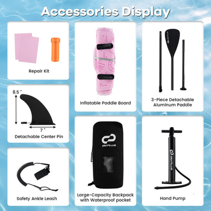 Inflatable Stand up Paddle Board iSUP Board Accessories with 3 Fins and Backpack