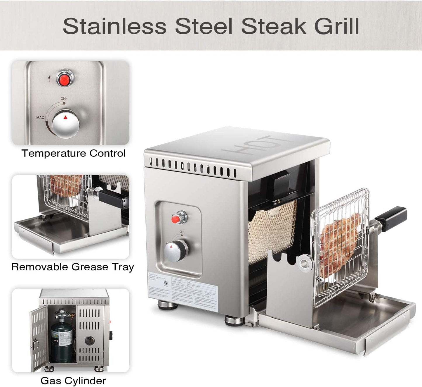 Parrilla de gas propano infrarroja de sobremesa, pequeña, de acero inoxidable, GB5916 