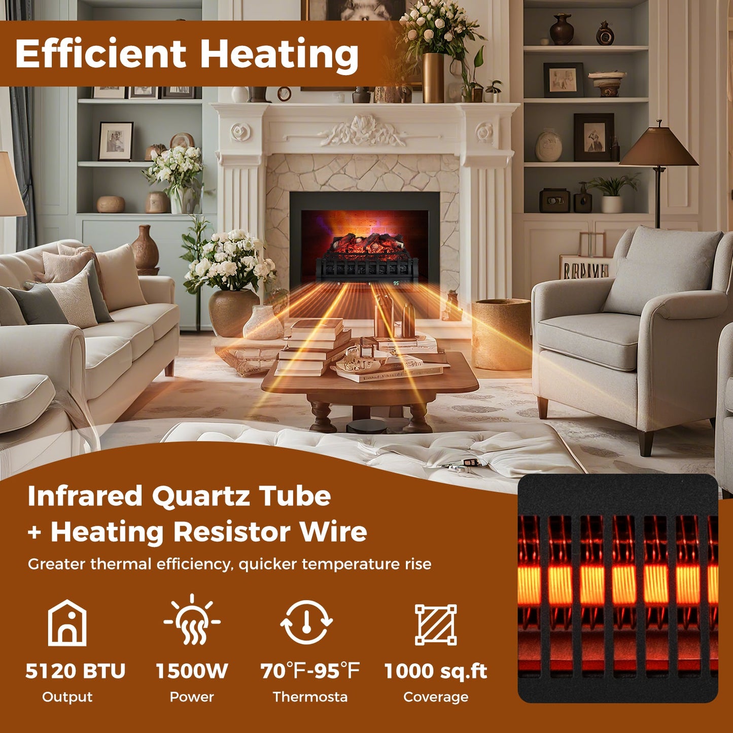 Infrared Quartz Electric Fireplace black DirectDeals adjustable 3D flame colors indoor fireplace on Tampa Home & Garden Store