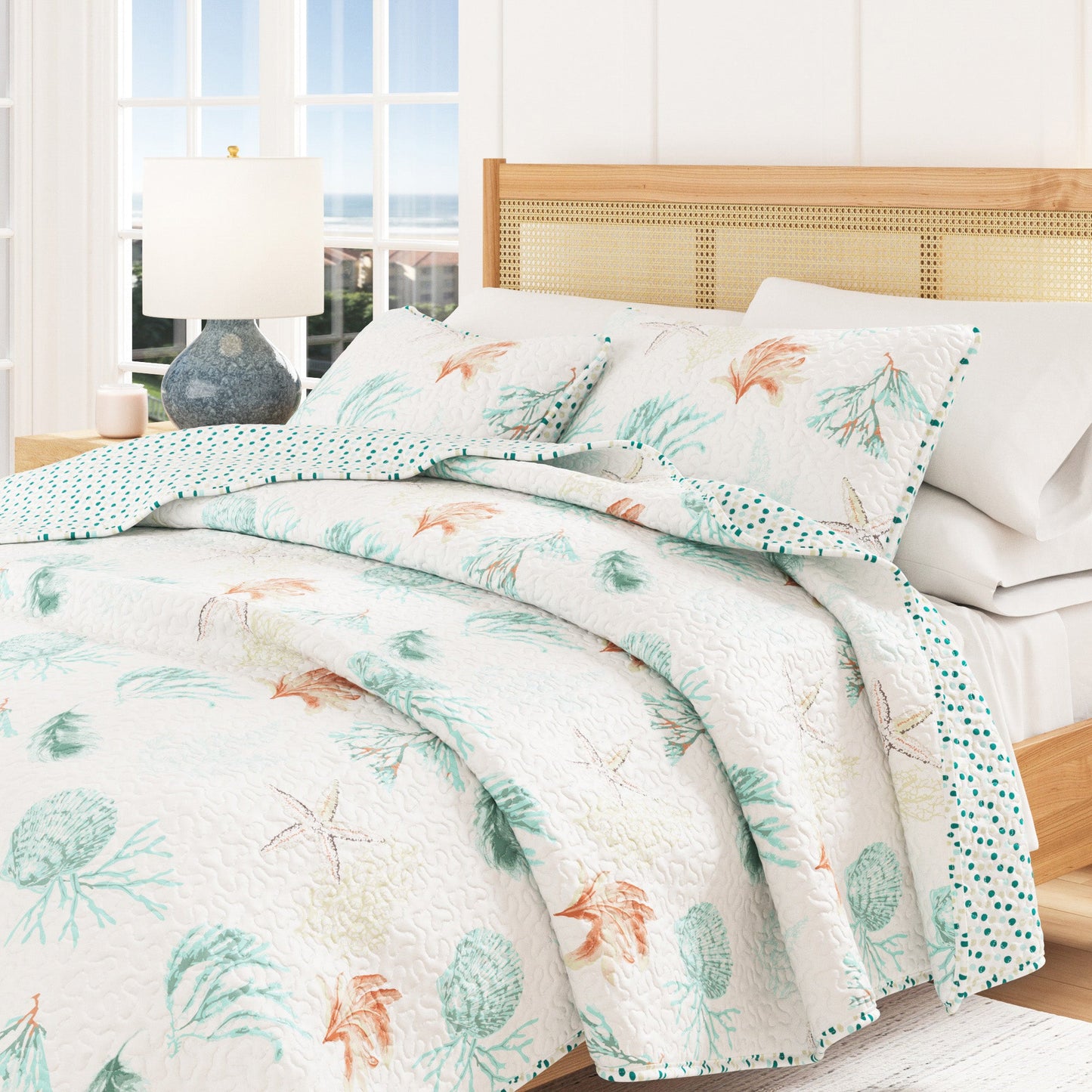 Coastal Seashell Quilt Set and Coral Designs