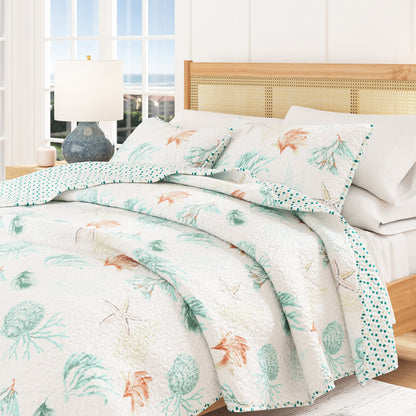 Coastal Seashell Quilt Set and Coral Designs