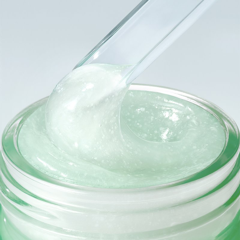 Innisfree Green Tea Panthenol Gel Cream 50ml in a clear glass jar with pale green gel texture on Tampa Home & Garden Store