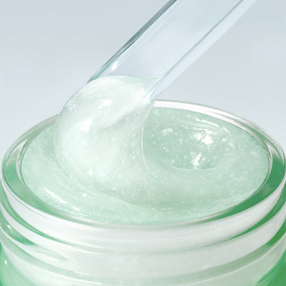 Innisfree Green Tea Panthenol Gel Cream 50ml in a clear glass jar with pale green gel texture on Tampa Home & Garden Store