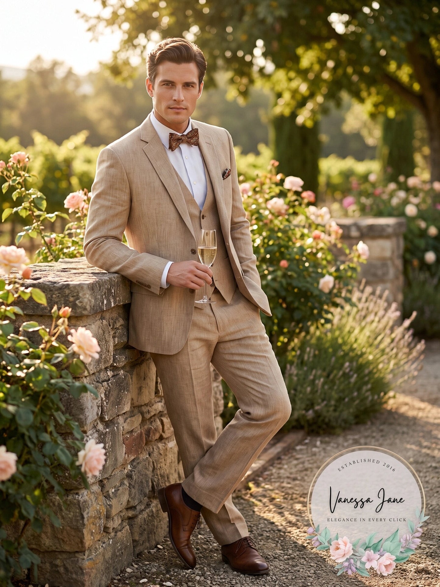 Bar III Men Slim Tan Pinstripe Linen Jacket