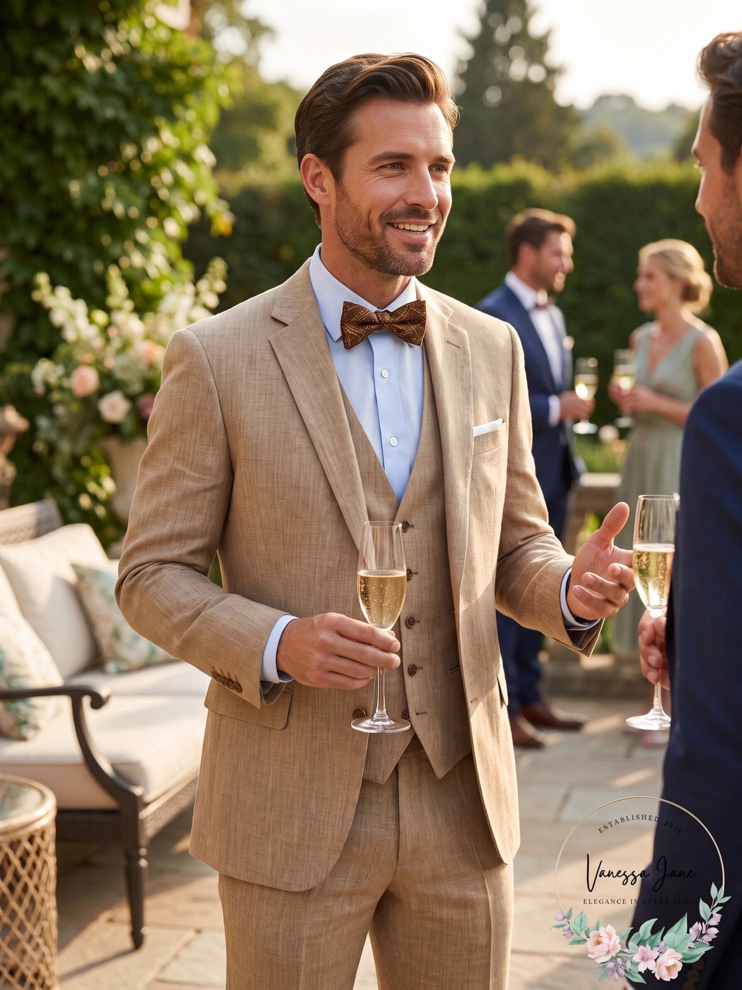 Bar III Men Slim Tan Pinstripe Linen Jacket
