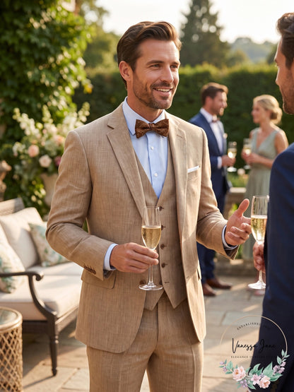 Bar III Men Slim Tan Pinstripe Linen Jacket