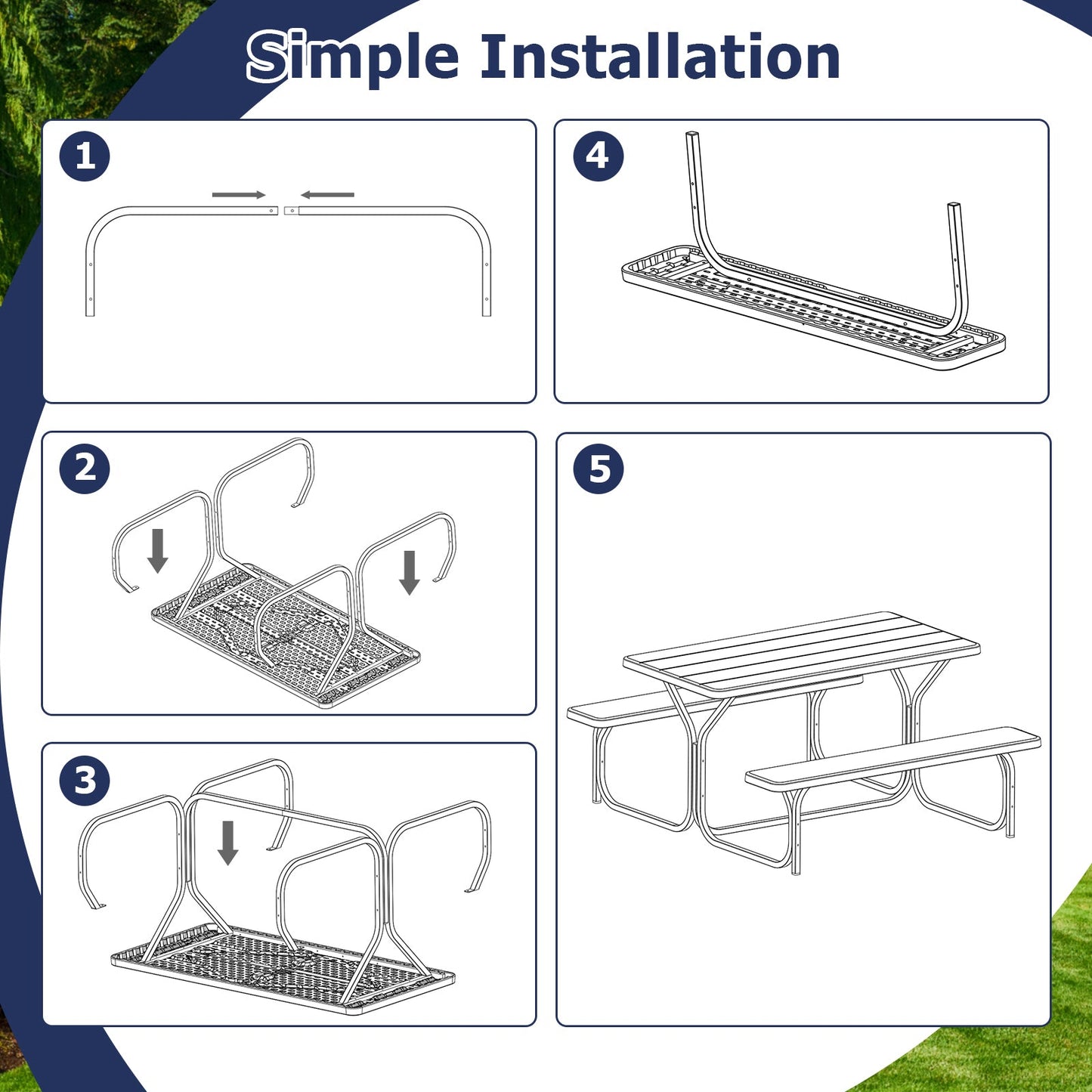 Juego de mesa y banco de pícnic para exterior de HDPE con base de metal - Negro
